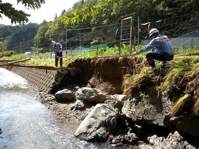 [写真]堤防の被災状況調査（平成25年台風18号）