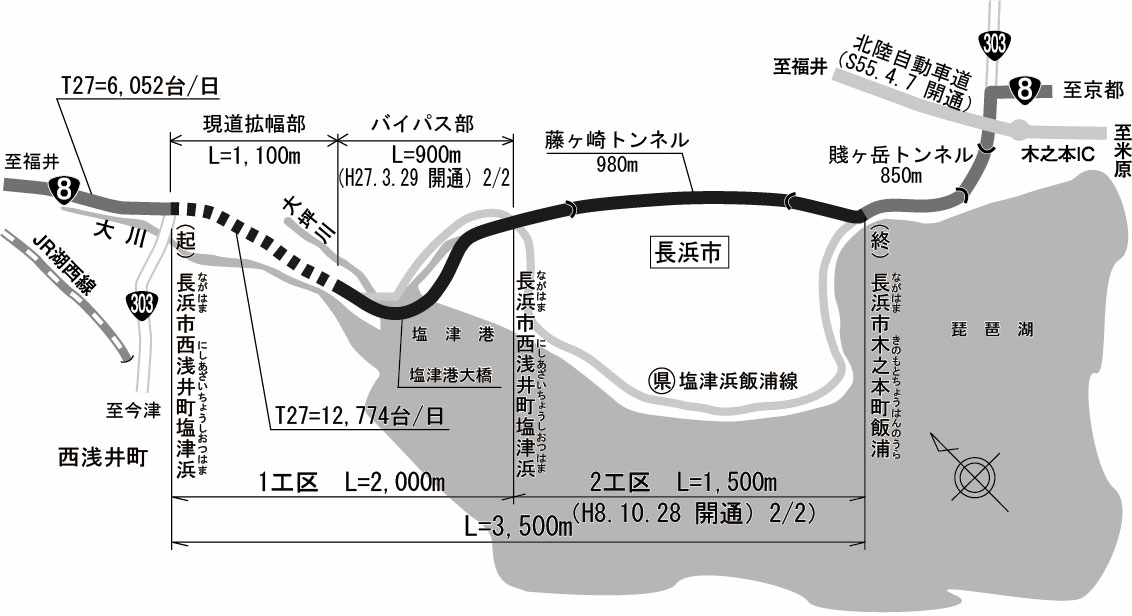 塩津バイパス道路図