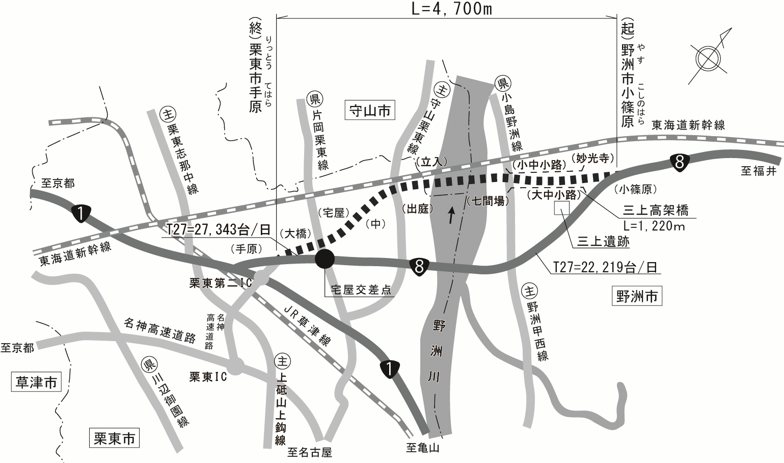 野洲栗東バイパス道路図